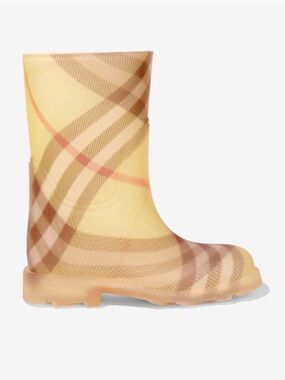 Yellow Burberry Plaid Rubber Rain Boot